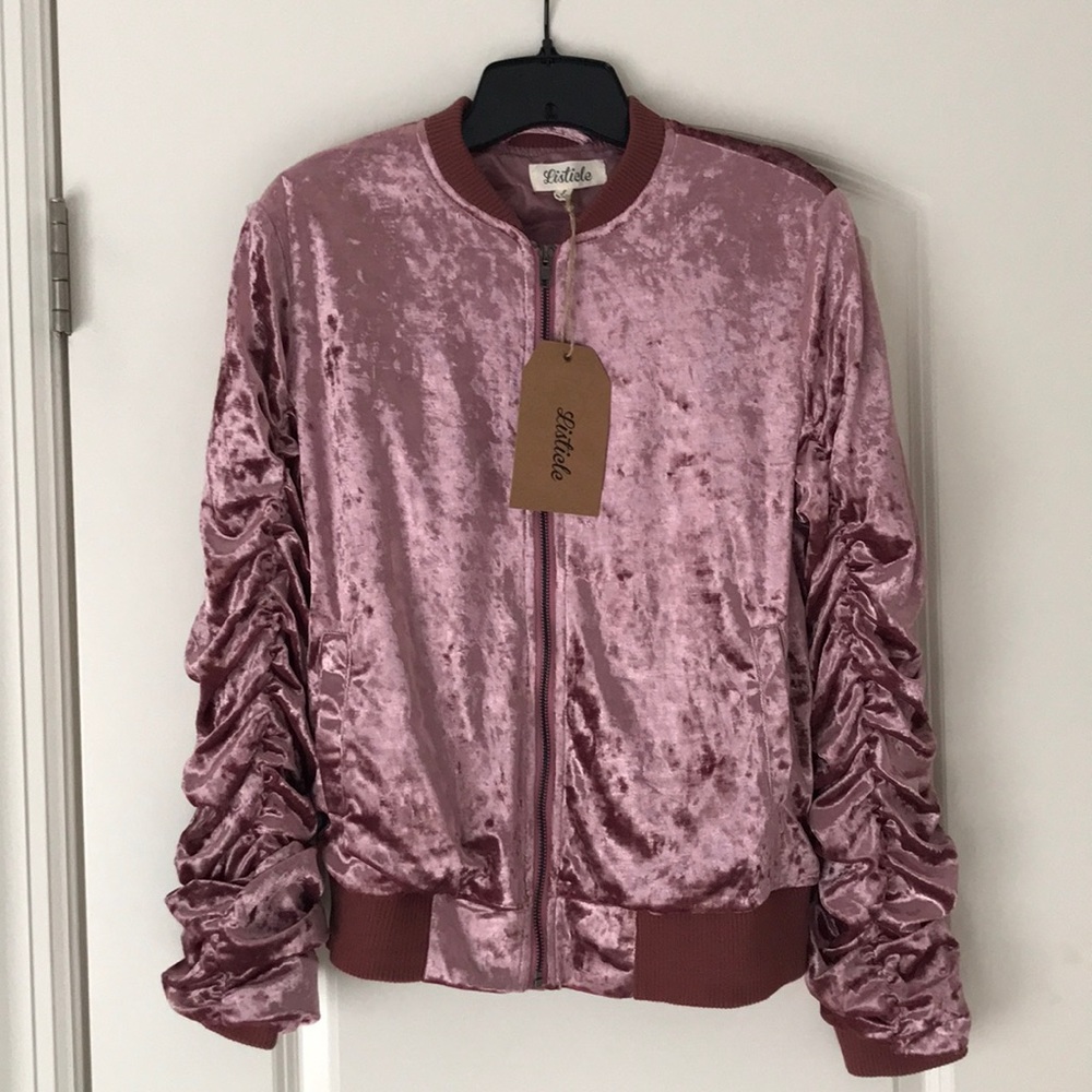 Pink velvet bomber jacket